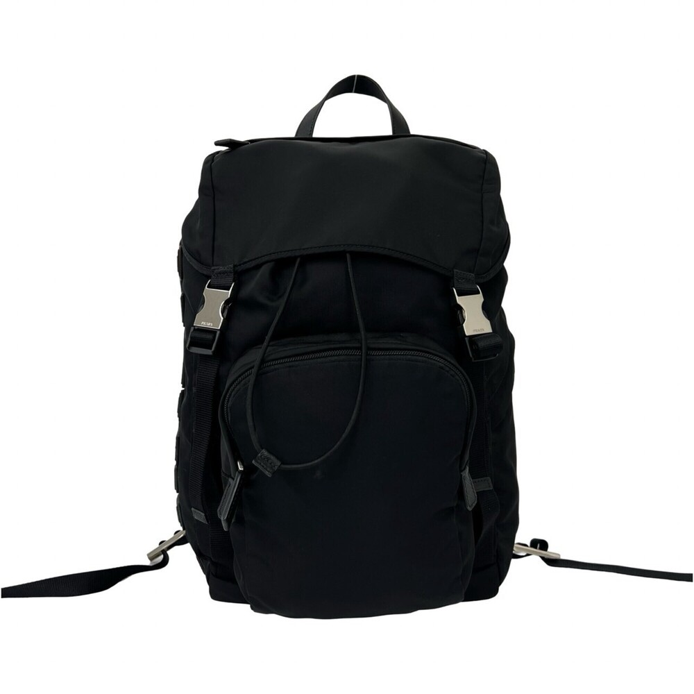 PRADA Prada Logo Tessuto Nylon Leather Genuine Backpack Daypack Black 44566